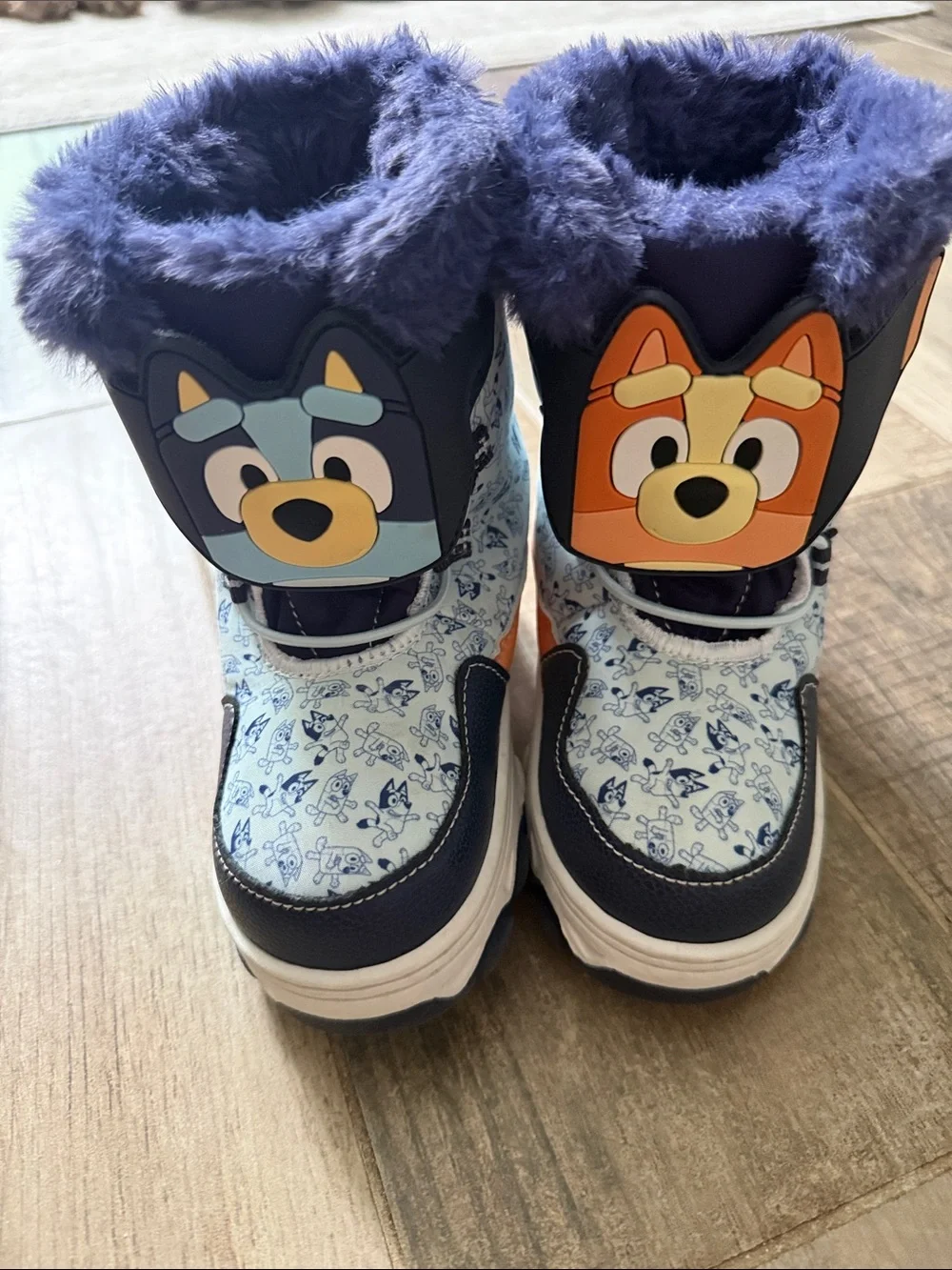 Kids Plush-Cuff Bluey Character Snow Boots in Blue and Orange